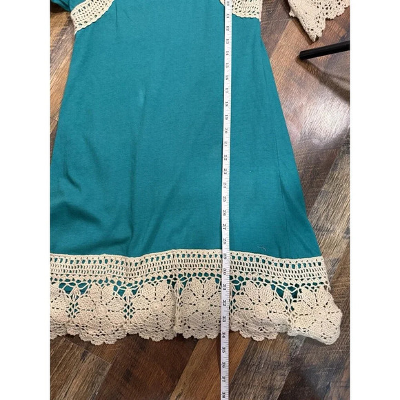 Judith March Small  Teal  Bell Sleeve Tunic Crochet Boho Style Midi Dress - Picture 10 of 10